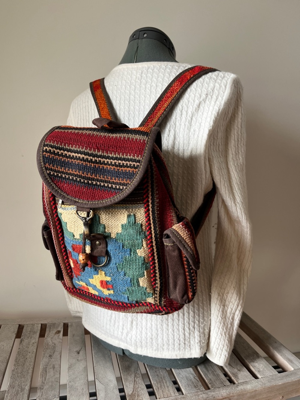 Vintage Woven Kilim Backpack | Southwestern Tribal Carpet Bag | Boho Rucksack